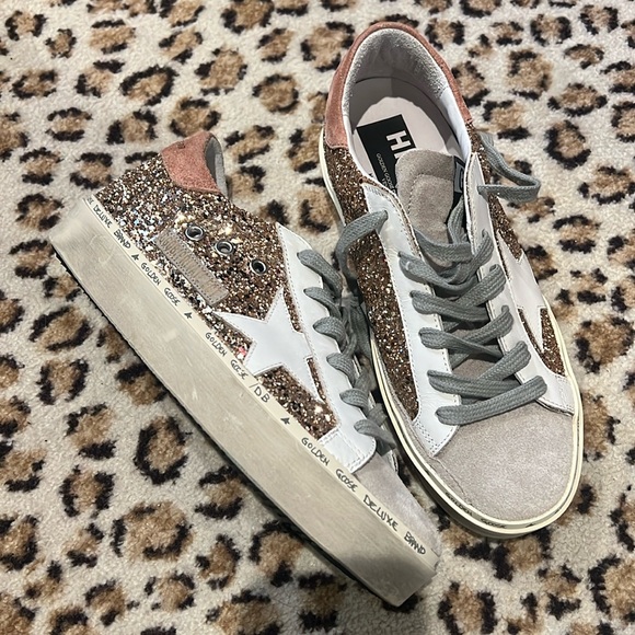 Golden Goose Glitter Sneakers in Gold and Gray - Picture 1 of 4